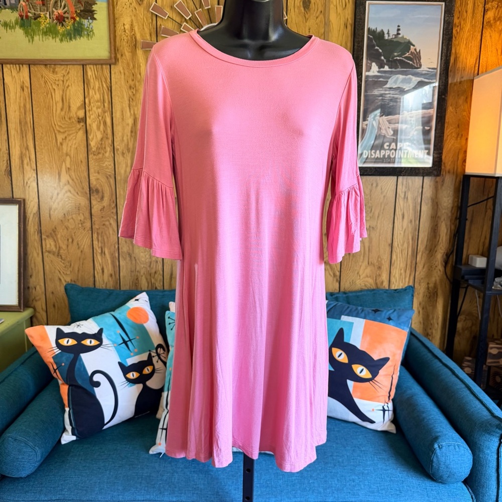 Yelete Dusty Rose Soft & Stretchy Ruffle Sleeve Dress